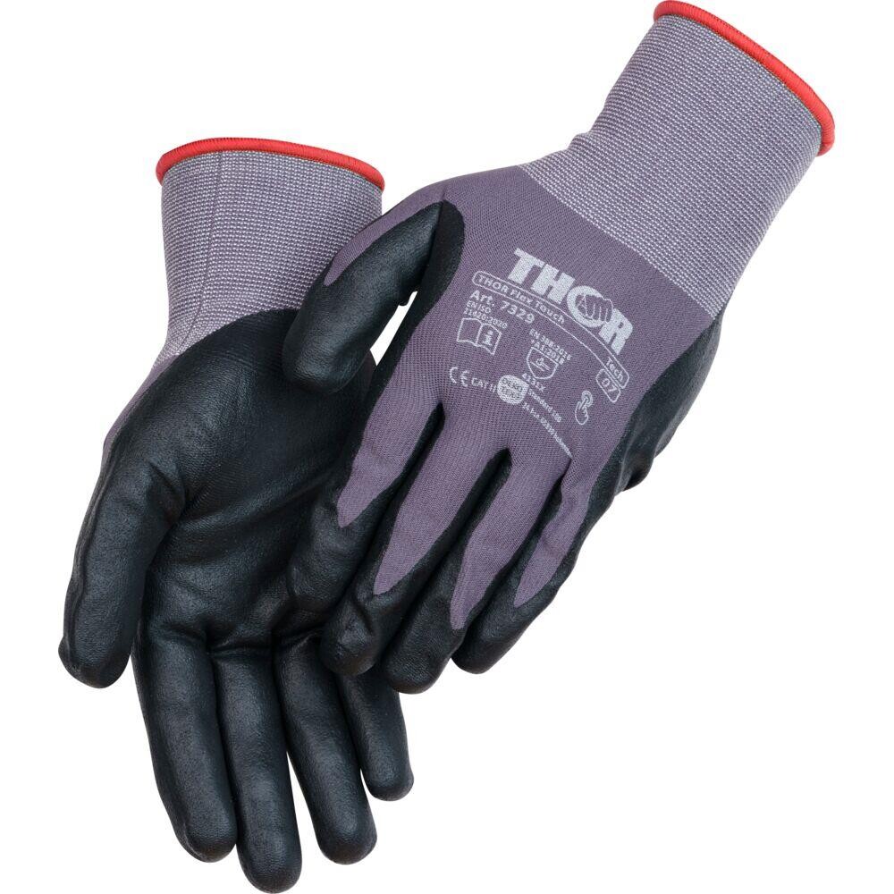 Fingerdyppet nitrilhandske, THOR Flex Tech, 7, sort, nitril/polyester - 12 par