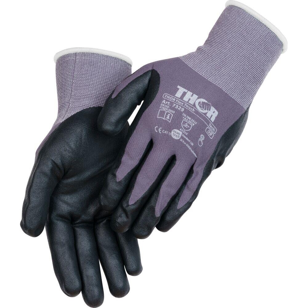 Fingerdyppet nitrilhandske, THOR Flex Tech, 9, sort, nitril/polyester - 12 par