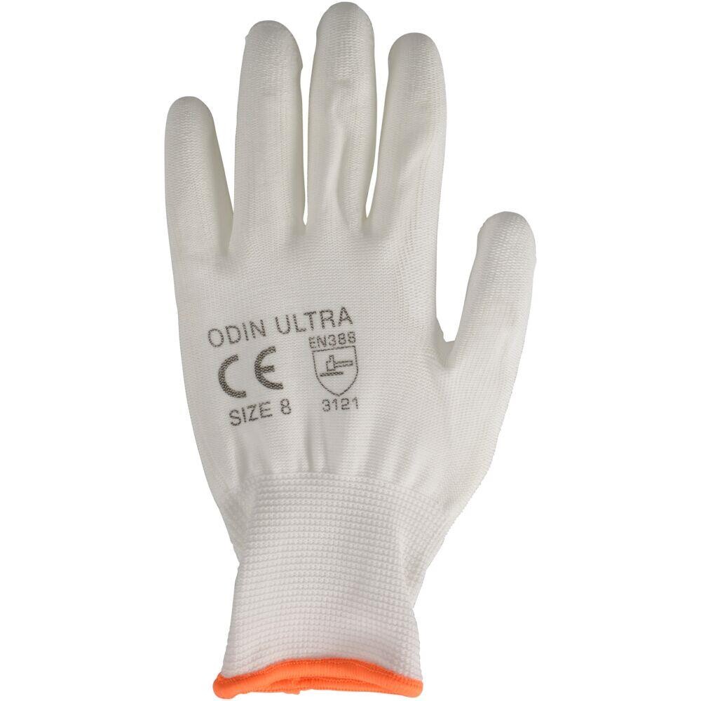Handske, Fingerdyppet, PU, ODIN Ultra, 7, hvid - 12 par