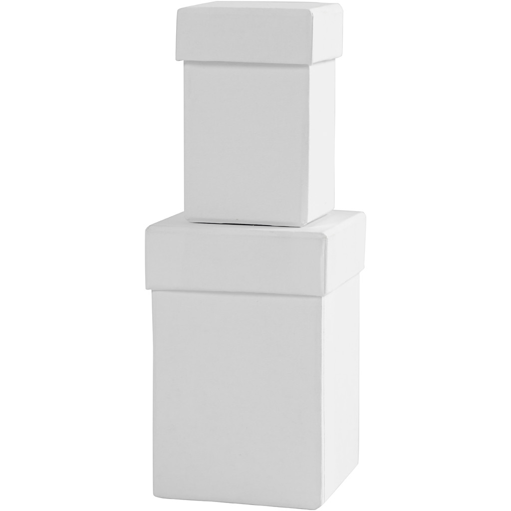 Papæske med låg str. 4,5+6 cm H: 7+9 cm hvid - 2 æsker
