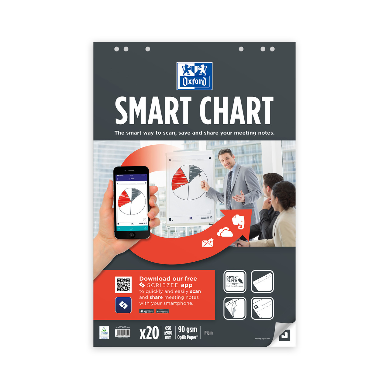 Flipoverpapir Oxford ulinieret 650x980mm SmartChart - 3 stk