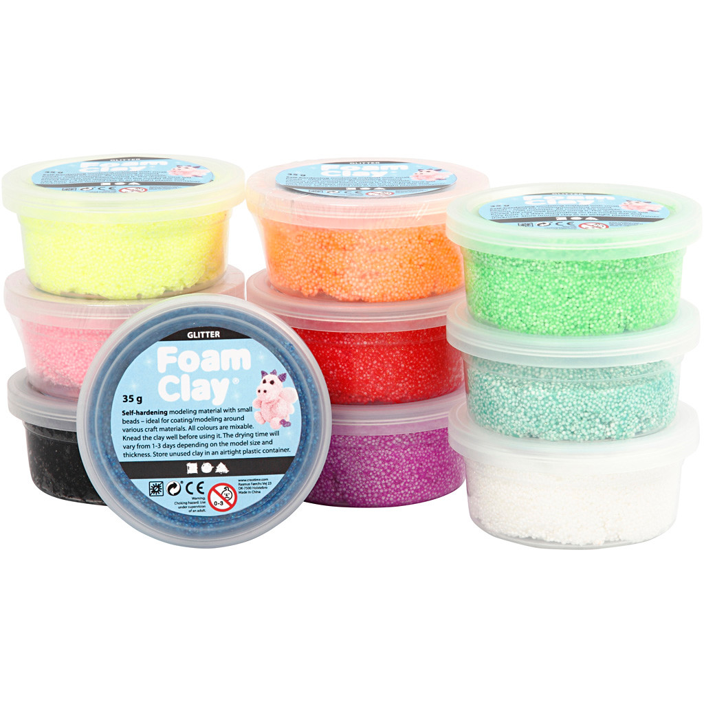 Foam Clay assorteret farver glitter 10 x 35 gram