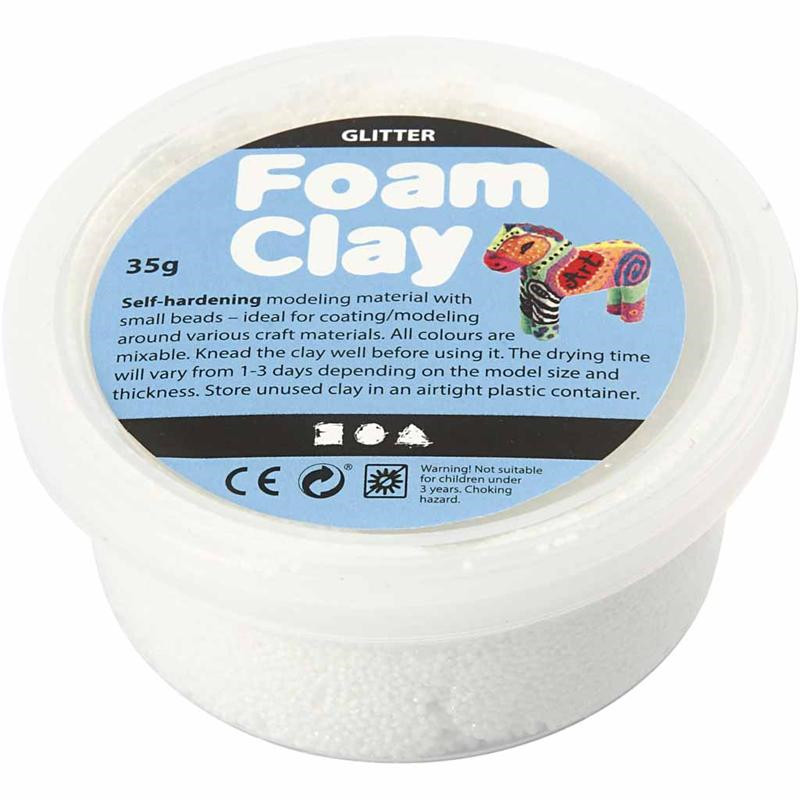 Foam Clay hvid glitter - 35 gram