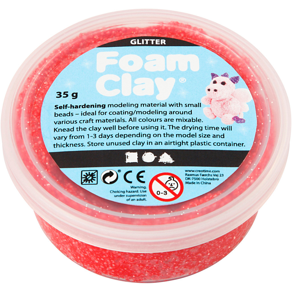 Foam Clay rød glitter 35g