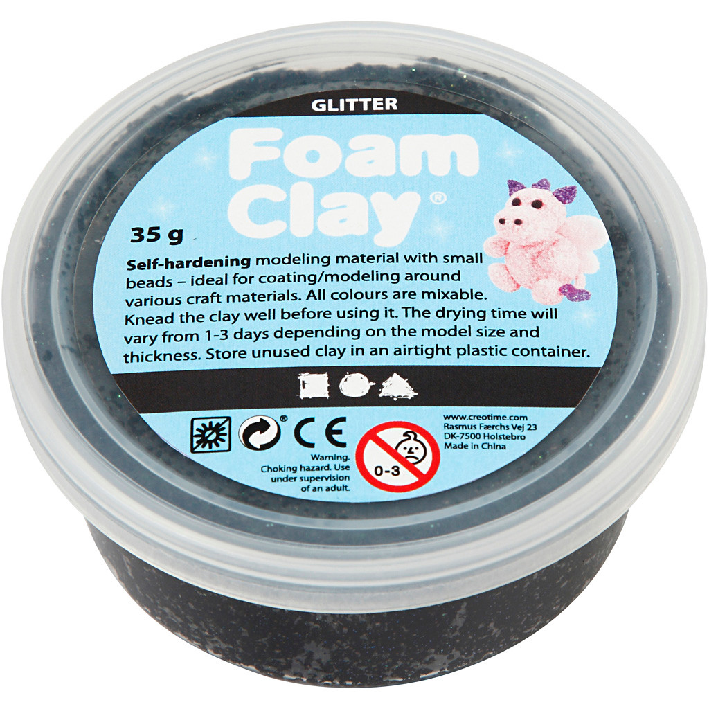 Foam Clay , sort, glitter, 35g