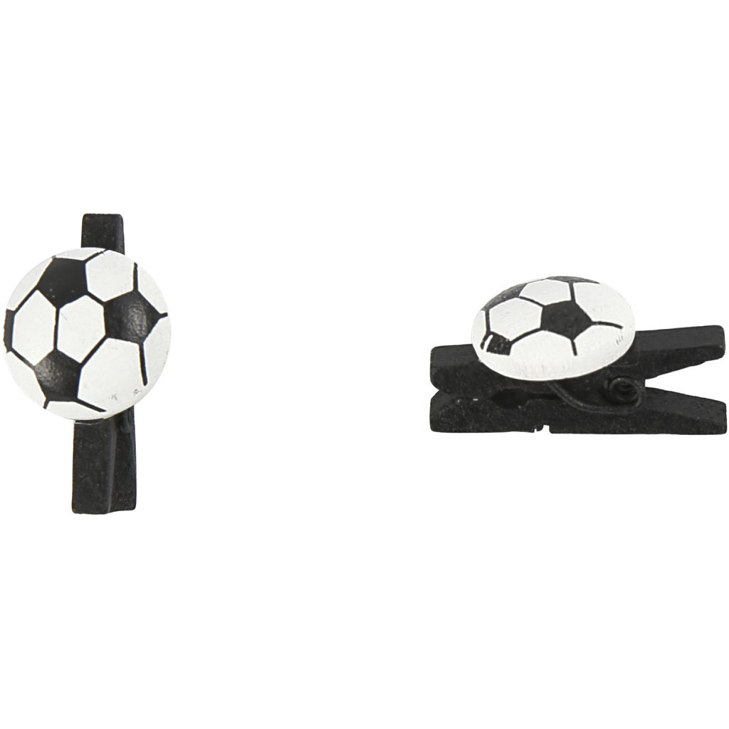 Mini klemmer med fodbold, str. 14x25 mm, tykkelse 12 mm, sort, 10stk.