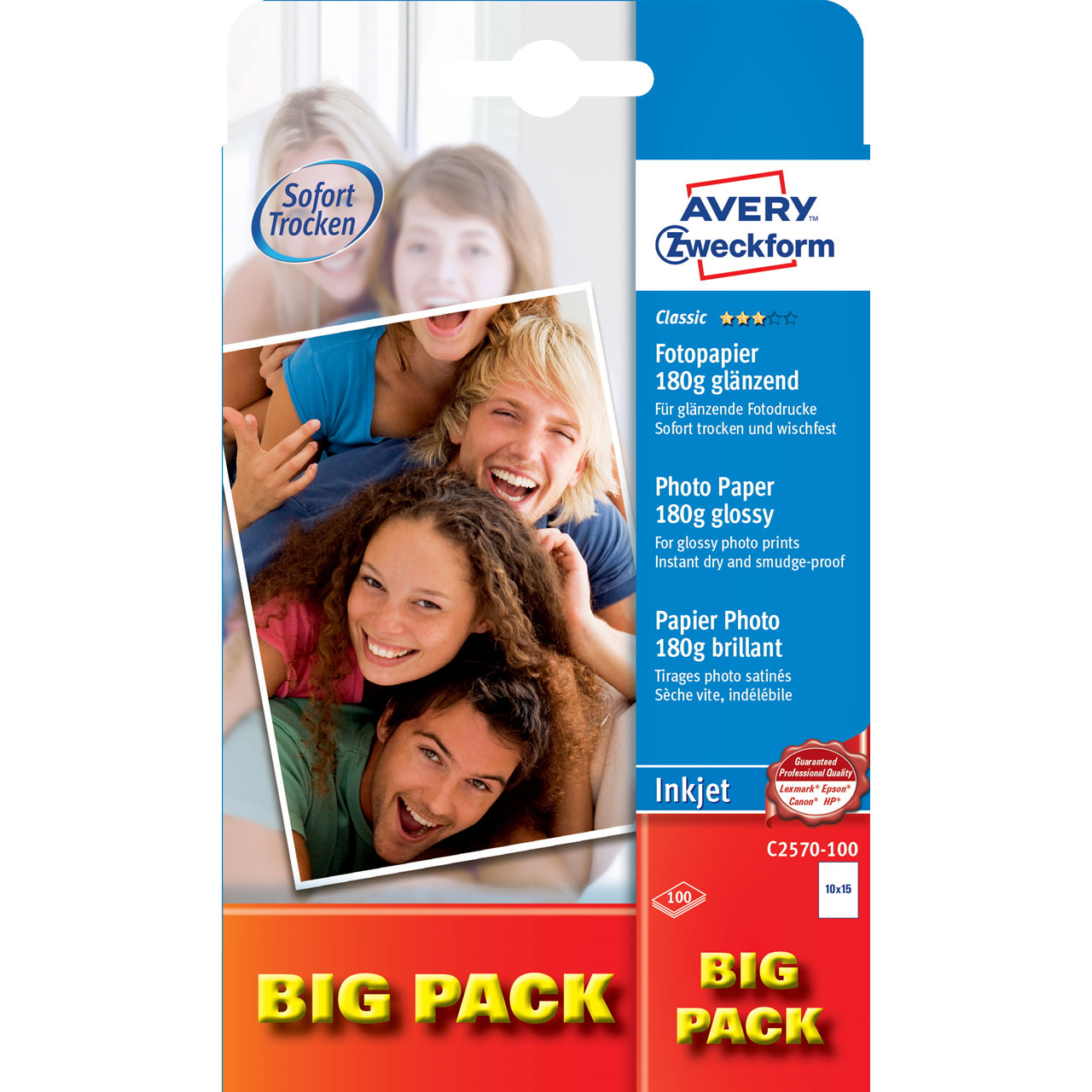 Fotopapir 10x15 cm 180 gram Glossy inkjet 1 foto pr. ark - 100 ark