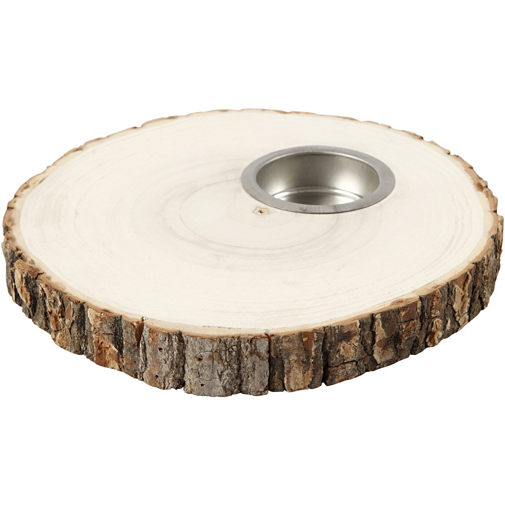 Fyrfadsstage - Træskive m. bark - Ø 14-16 cm - 19 mm tykkelse