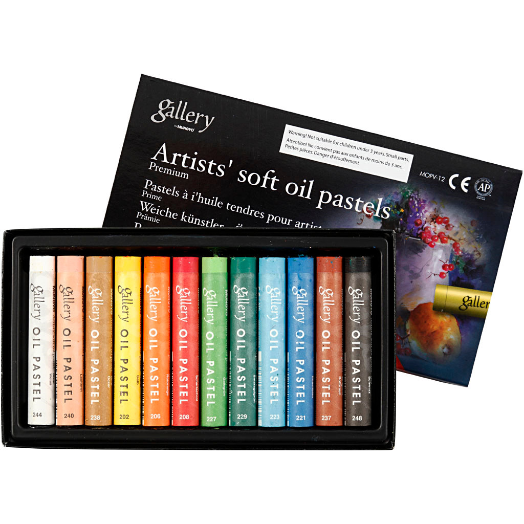 Pastel farver - Gallery oliepastel premium 1 x 7 cm - 12 ass. farver