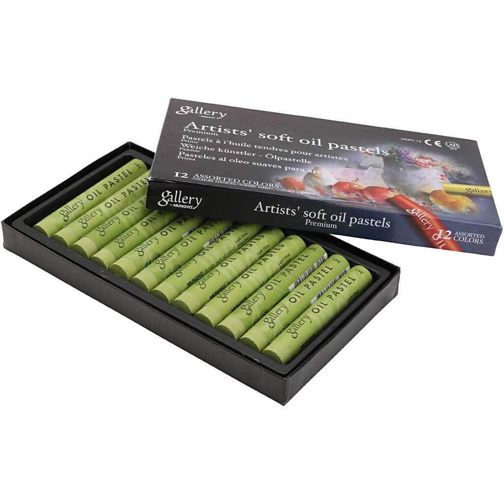 Oliepastelkridt Gallery L: 7 cm diam. 11 mm oliven - 12 stk pr pakke