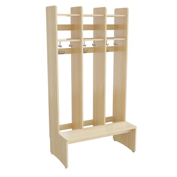 Garderobe børn Eira Light, gulvmodel 3 pladser, 220 mm rumbredde, naturfarvet krydsfinér