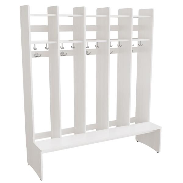 Garderobe børn Eira Light, gulvmodel 5 pladser, 280 mm rumbredde, hvidpigmenteret krydsfinér