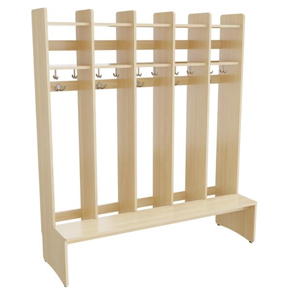 Garderobe børn Eira Light, gulvmodel 5 pladser, 280 mm rumbredde, naturfarvet krydsfinér