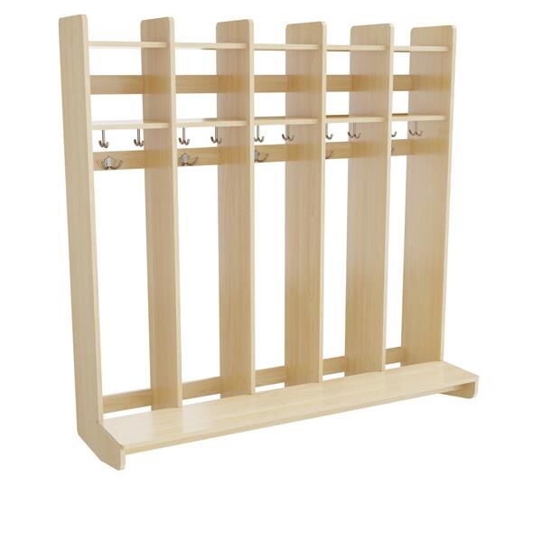 Garderobe børn Eira Light, vægmodel 5 pladser, naturfarvet krydsfinér, rumbredde 250 mm