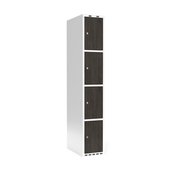 Omklædningsskab 1x300 mm Lige tag 4-delt søjle Laminat dør Nocturne wood Cylinderlås