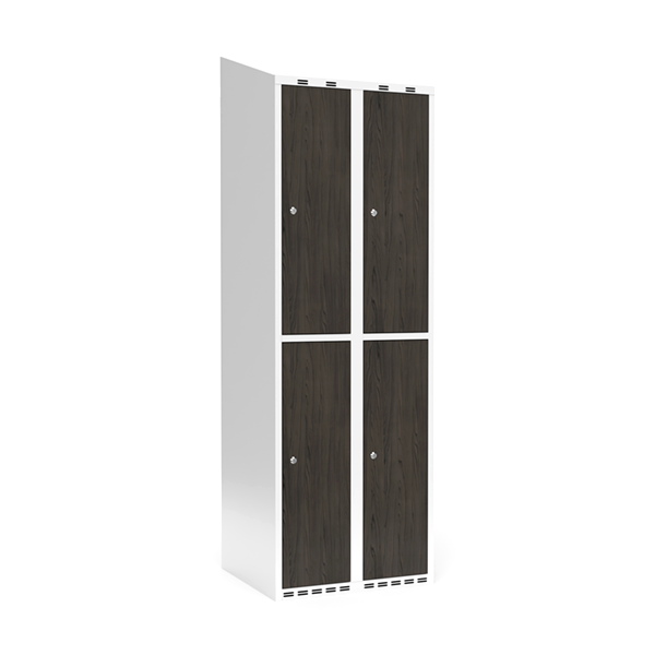 Garderobeskab 2x300 mm Skråt tag 2-delt søjle Laminat dør Nocturne wood Cylinderlås