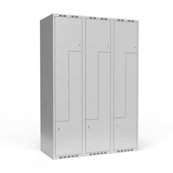 Garderobeskab - 3x400mm - Z-dør - Cylinderlås - Lys Grå - 2-delt Søjle