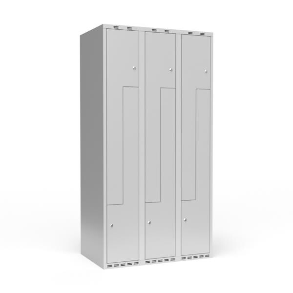 Garderobeskab - 3x300mm - Z-dør - Cylinderlås - Lys Grå - 2-delt Søjle