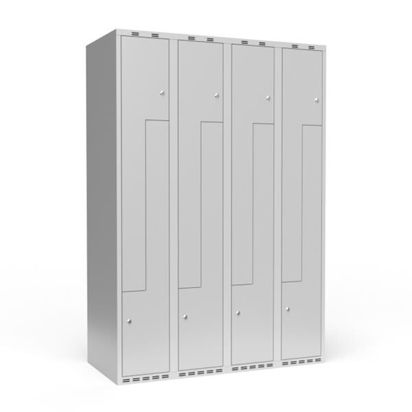 Garderobeskab - 4x300mm - Z-dør - Cylinderlås - Lys Grå - 2-delt Søjle
