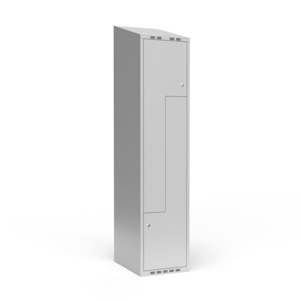 Garderobeskab 1x400 mm Skråt tag, 2-delt søjle Lys grå Z-dør m/cylinderlås