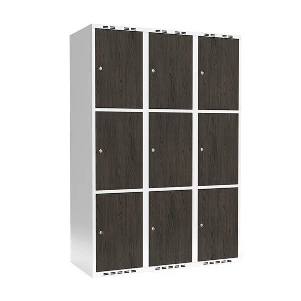 Garderobeskab 3x400 mm Lige tag 3-delt søjle Laminat dør Nocturne wood Cylinderlås