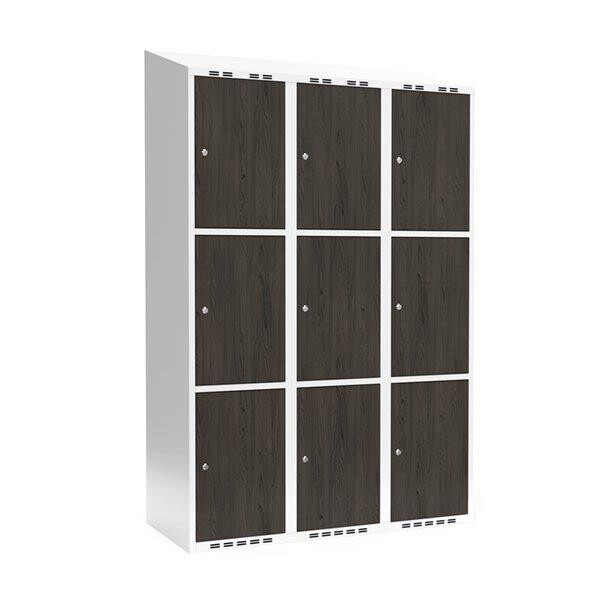 Garderobeskab 3x400 mm Skråt tag 3-delt søjle Laminat dør Nocturne wood Cylinderlås