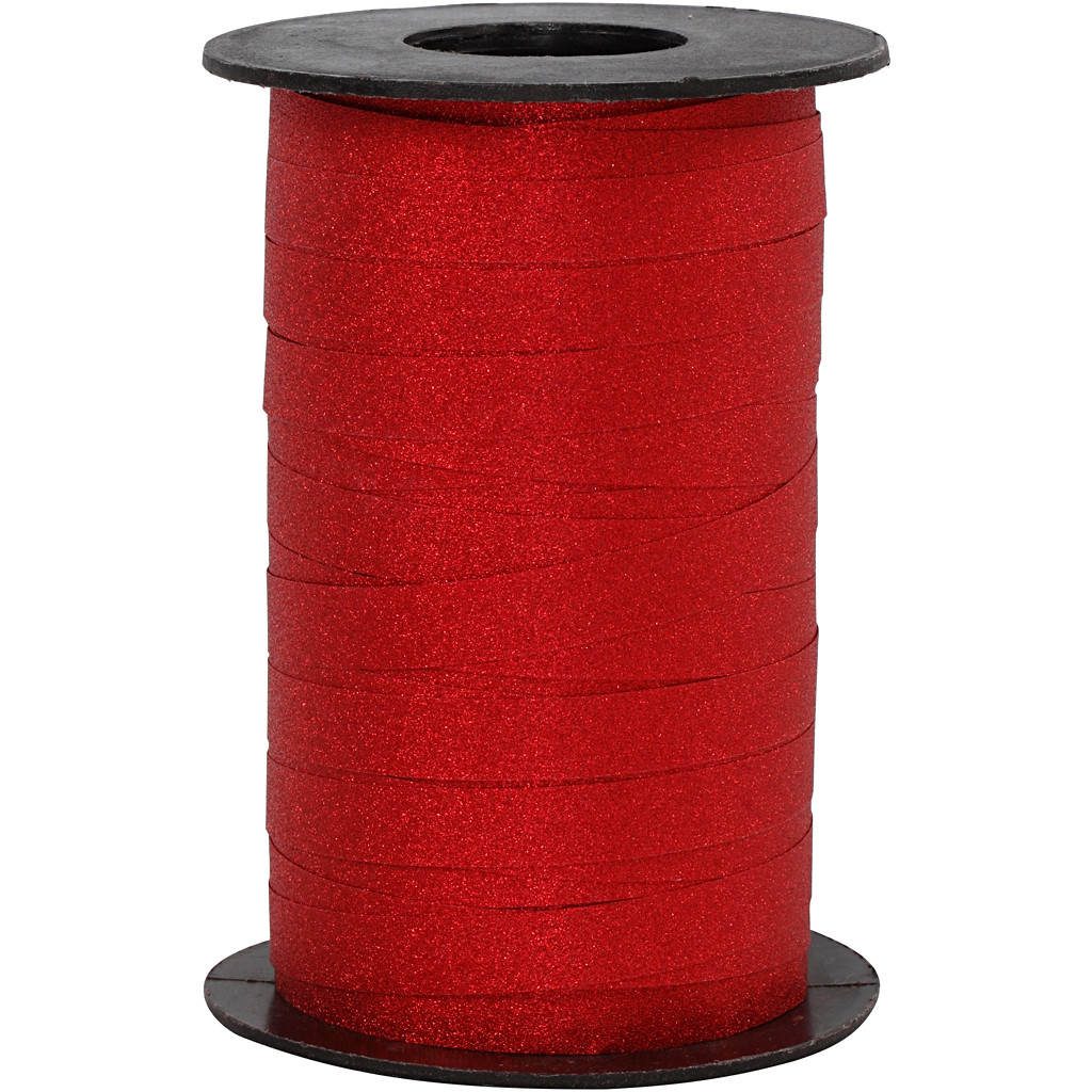 Gavebånd bredde 10 mm rød glitter | 100 meter