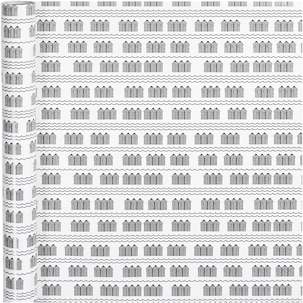 Gavepapir B: 70 cm 80 g hvid sort badehus - 4m