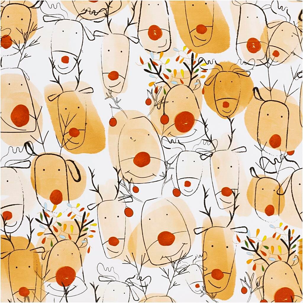 Gavepapir Rensdyr B: 50 cm 80 g beige rød 5 m pr rulle