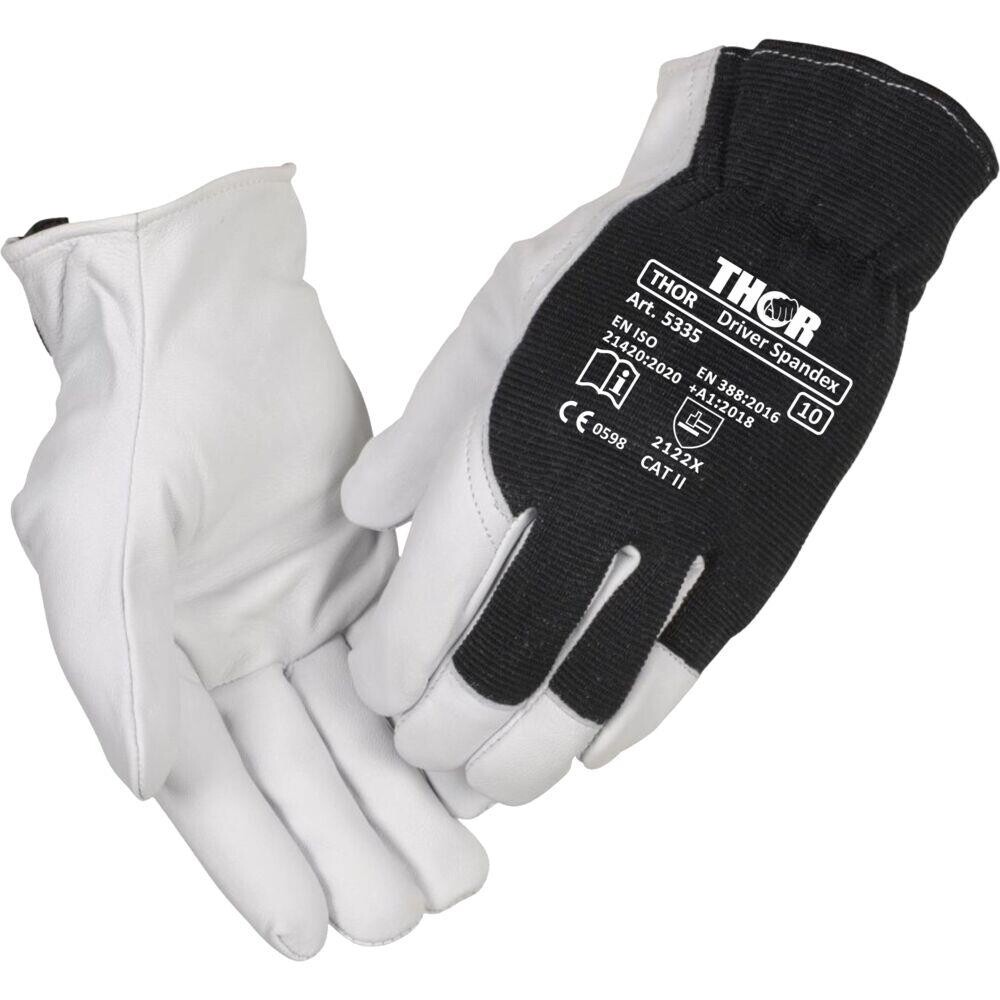 Gedeskindshandske, THOR Driver, 8, hvid, gedeskind/spandex - 12 par