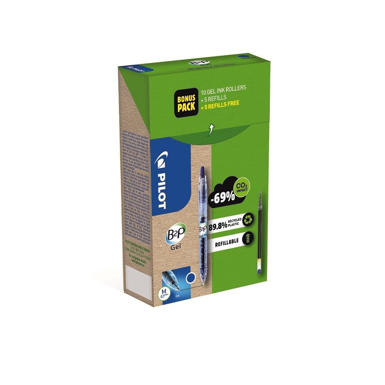 Gelpen Pilot B2P Green Pack blå 10stk + 10refills