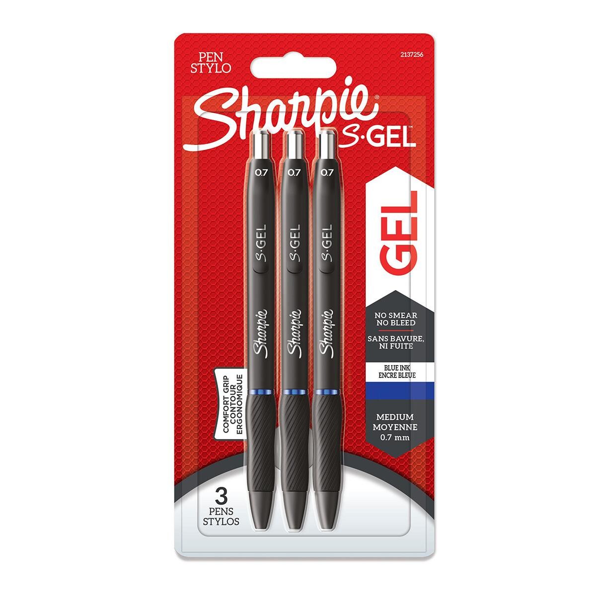 Sharpies tusser Gelpenne S-Gel blå 0,7mm - 3 stk