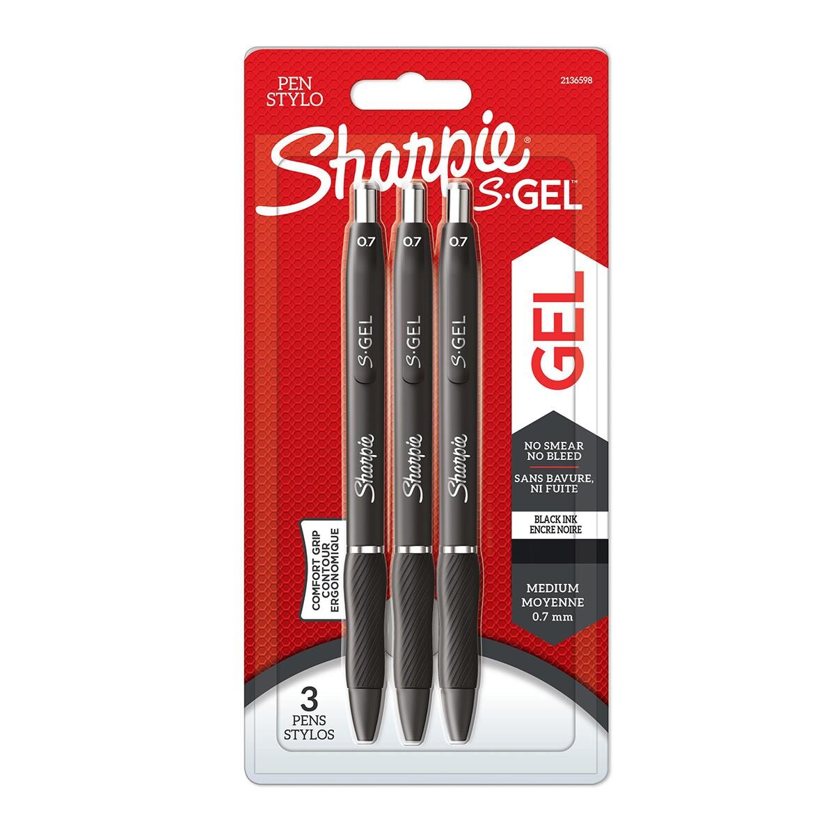 Sharpies tusser Gelpenne S-Gel sort 0,7mm - 3 stk