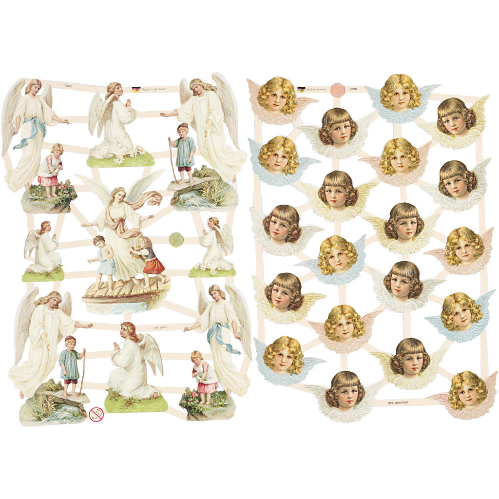 Glansbilleder engle ark 16,5x23,5 cm - 2 ark