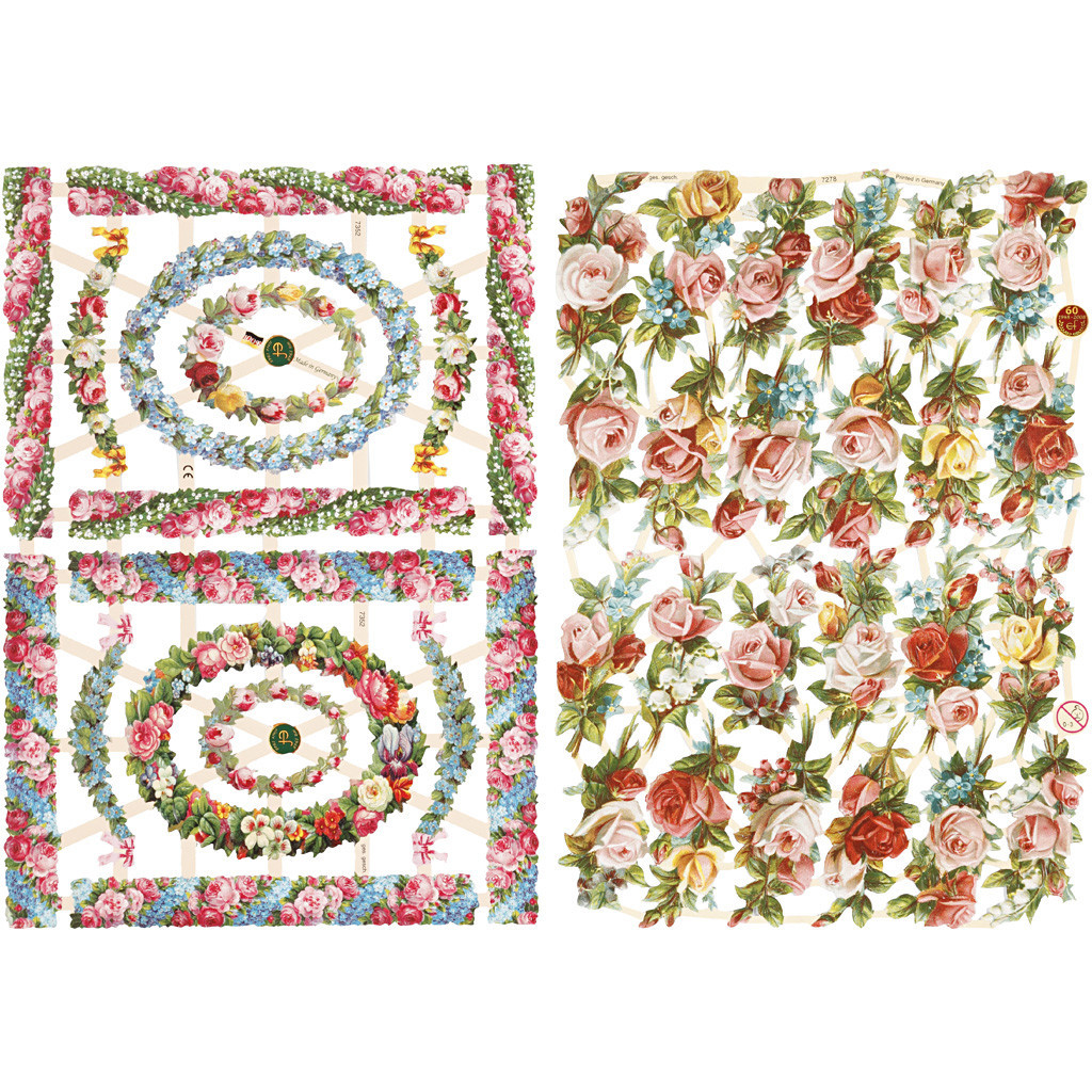 Glansbilleder, ark 16,5x23,5 cm, småblomster, 2ark