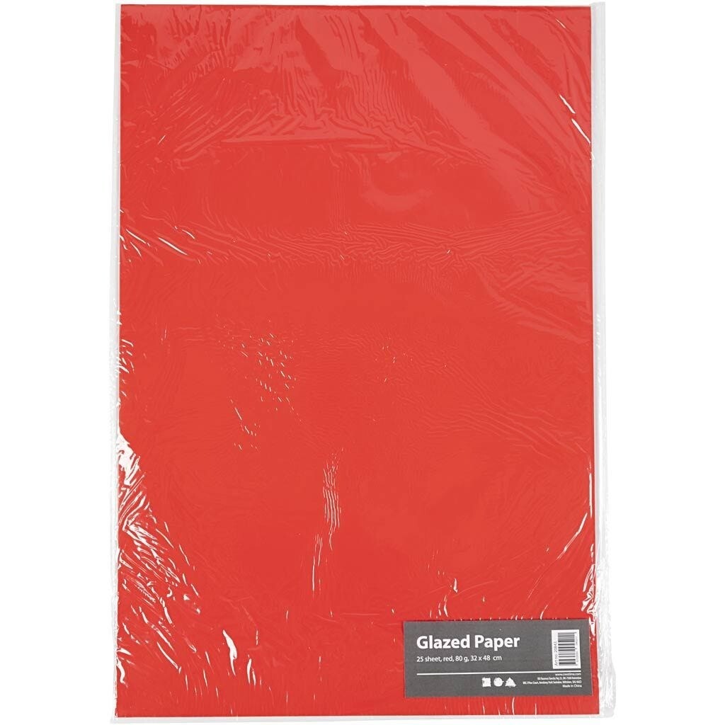 Glanspapir - rød 32x48 cm - 80 g - 25 ark