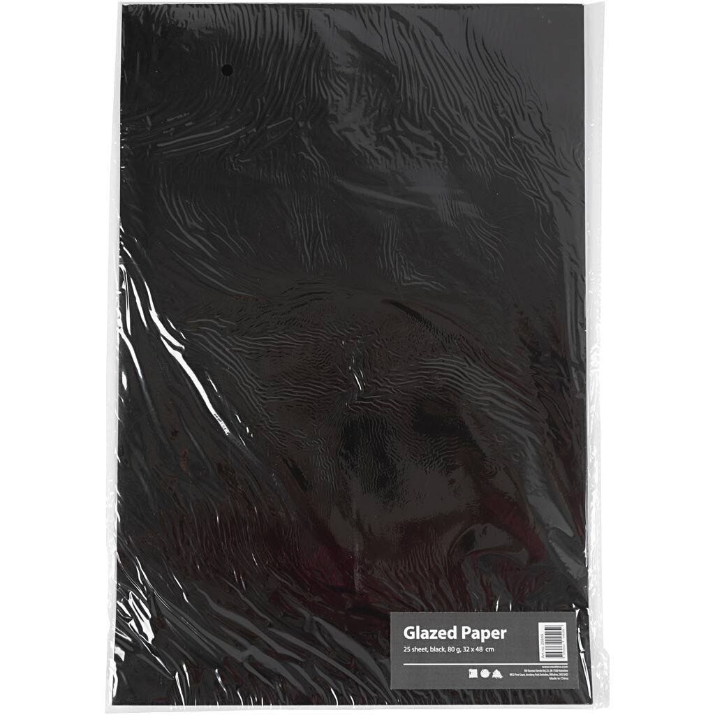 Glanspapir - Sort - 32x48 cm - 80 g - 25 ark