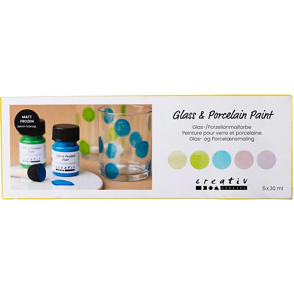 Glas- og Porcelænsmaling, mat frost, halvtransparent, colorful, 5x30 ml/ 1 pk.