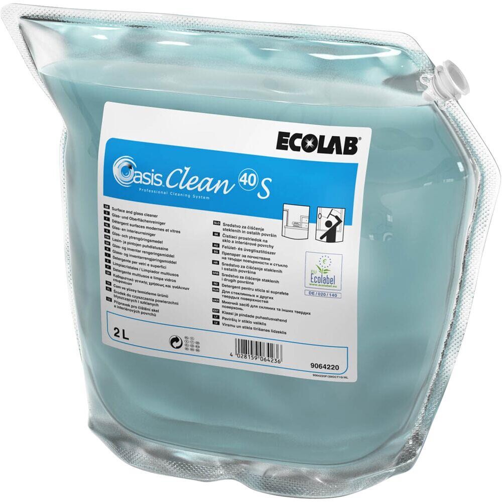 Glasrens - Ecolab Oasis Clean 40 S - Med farve og parfume - 2 l - 2 stk