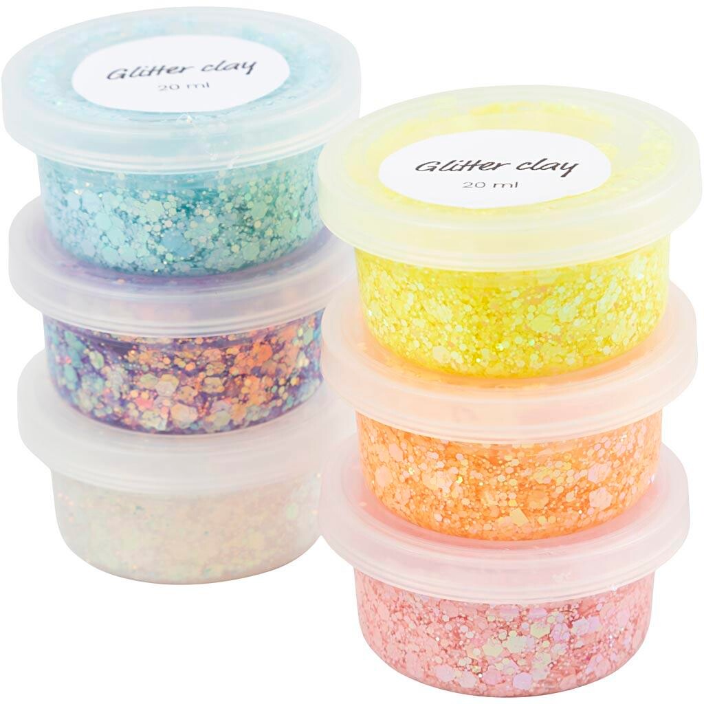 Glitter Clay pastelfarver 6x20 ml