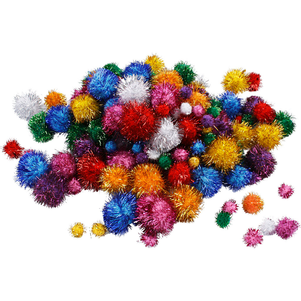 Glitter pomponer diameter 15-40 mm 62 gram | 75 stk.