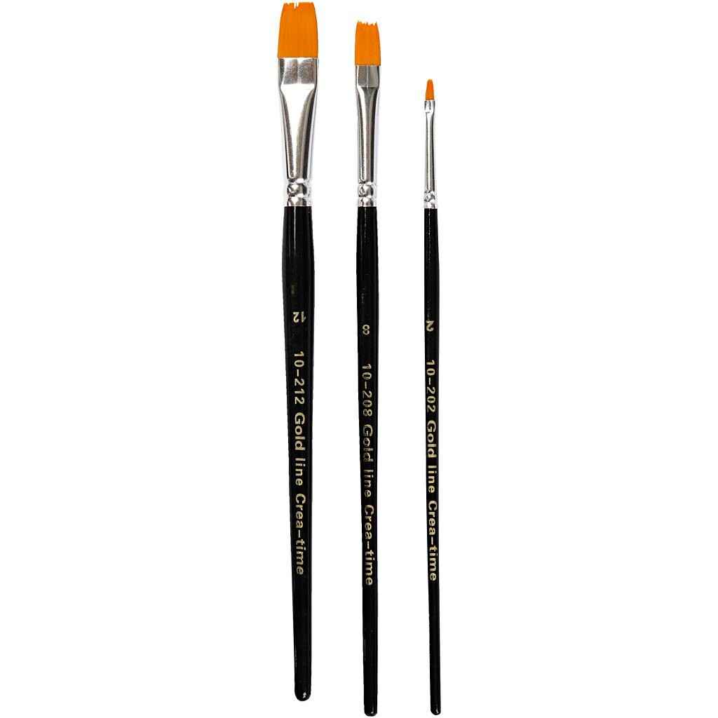 Pensler – Gold Line nr. 2/8/12 – Flad – Nylon – 3 stk – Ass.