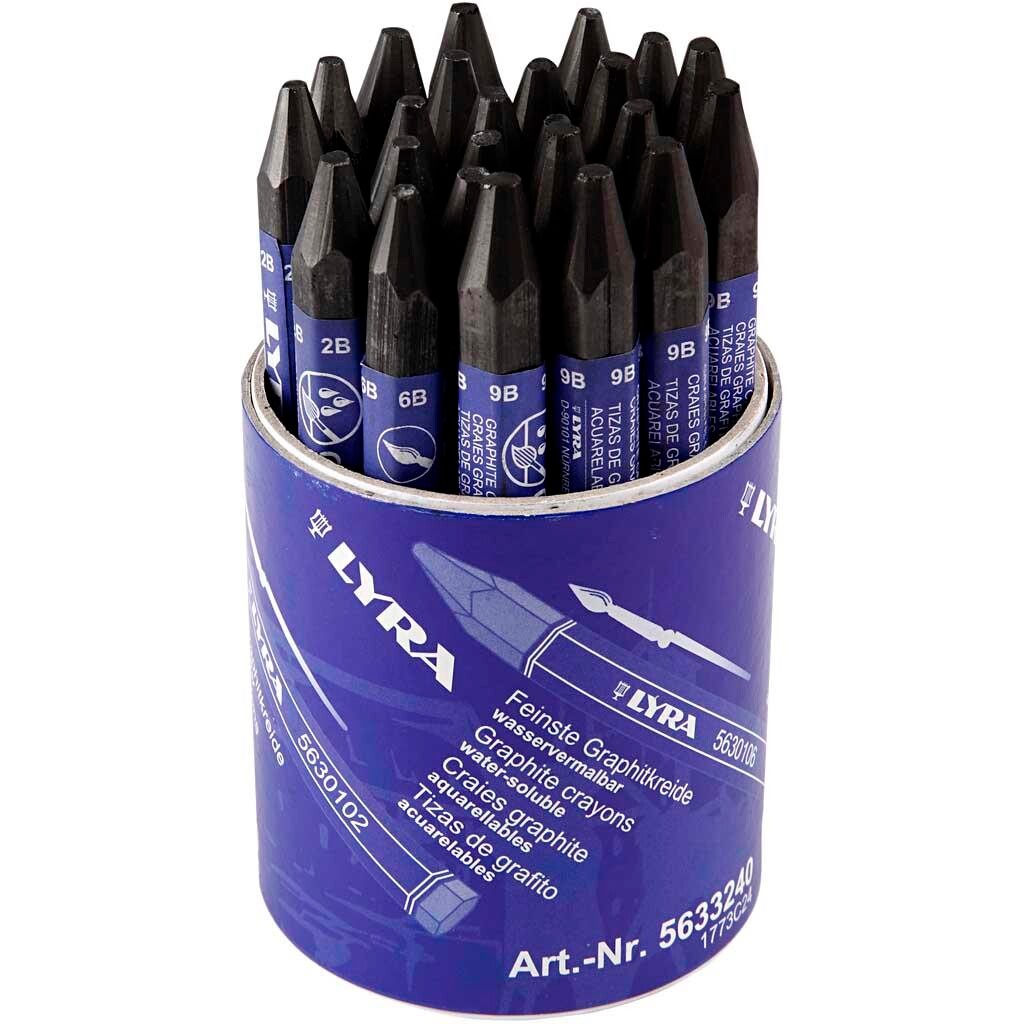 Grafit akvarelstifter, tykkelse 1 cm, L: 6,5 cm, 24stk.