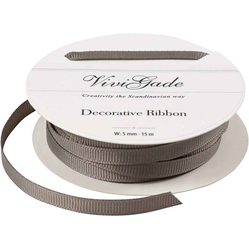 Bånd - Grosgrain grå - 5 mm - 15 m
