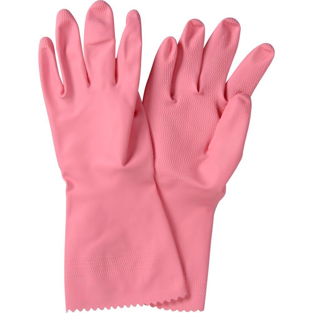 Gummihansker - Pink Latexhandske med velour - Størrelse 7-7,5 - 12 par