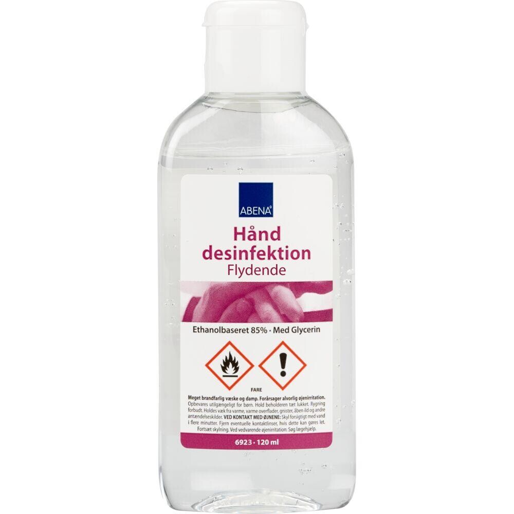 Hånddesinfektion, ABENA, 120 ml, 85% alkohol, med glycerin, flaske med klaplåg, flydende - 24 stk