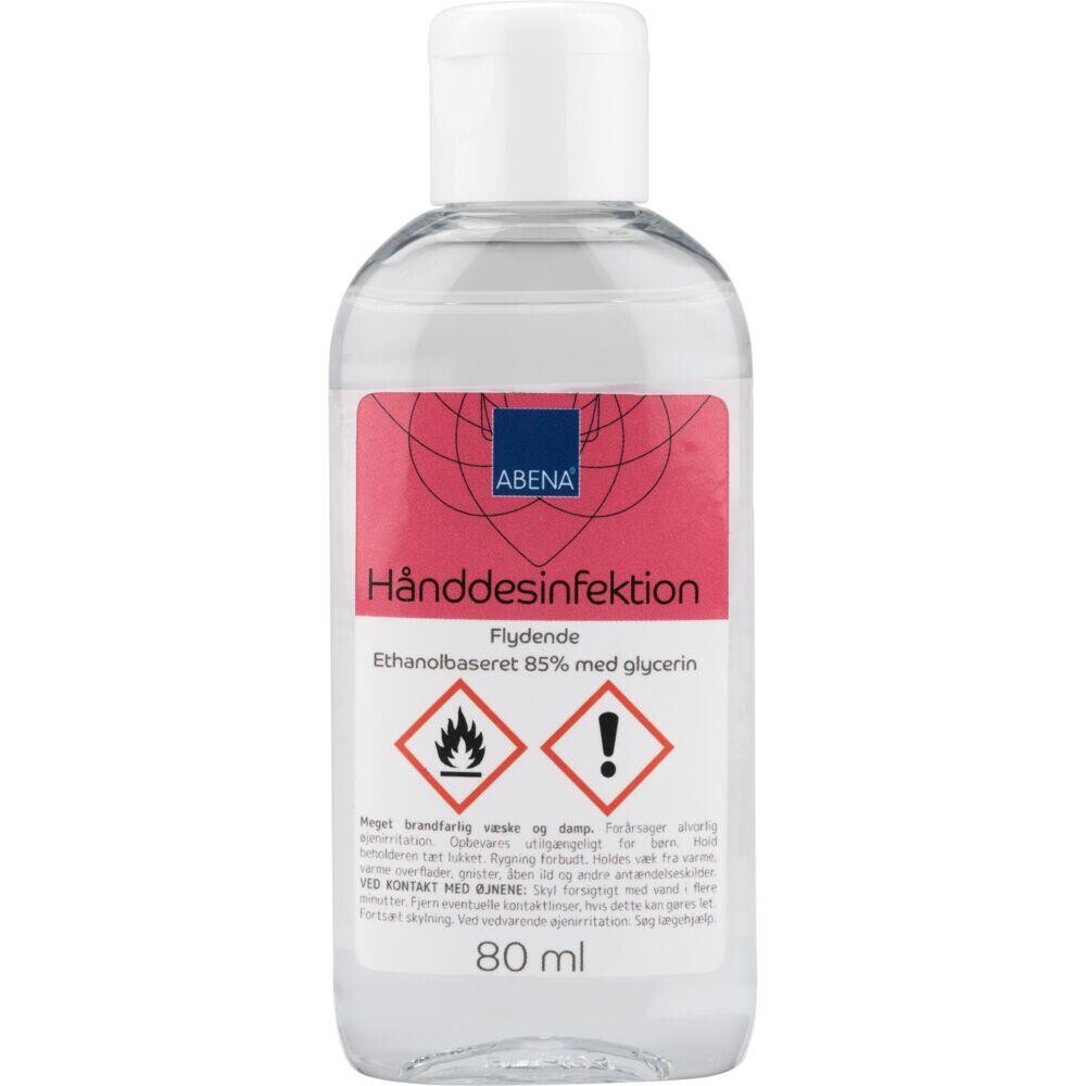 Hånddesinfektion – ABENA – 80 ml – 85% alkohol – Med glycerin – Flydende – Klaplåg