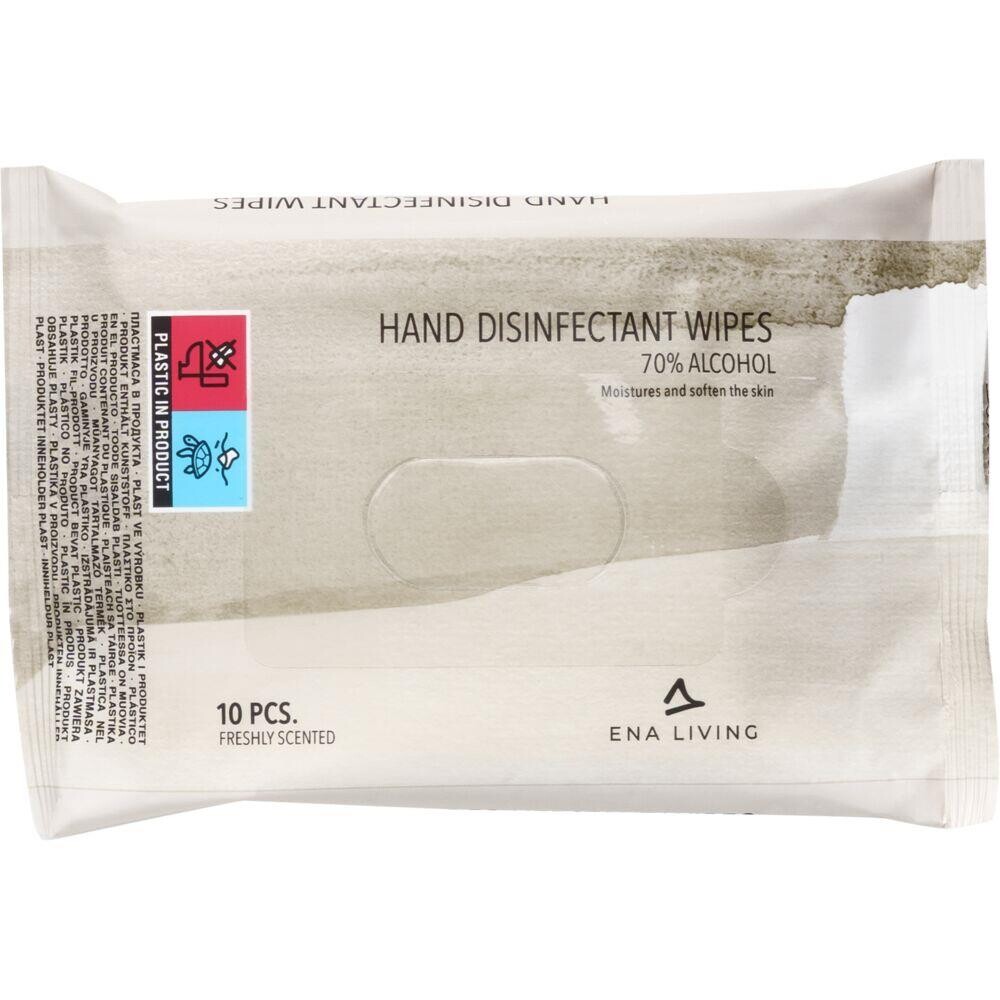 Hånddesinfektionsserviet, Ena Living, 20x18cm, 70% alcohol, 10 stk i flowpack - 48 stk