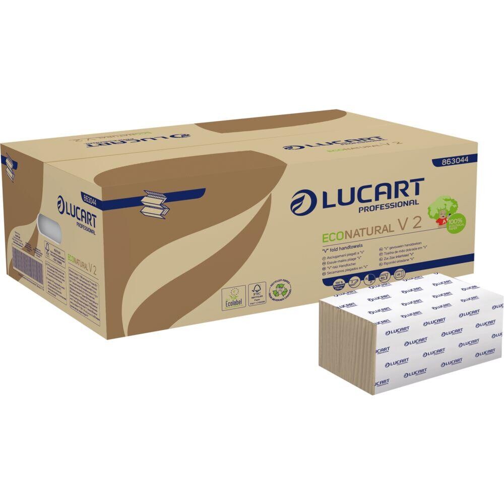 Håndklædeark Lucart T3 Natural 2-lags V-fold 21,8x21cm 10,5 cm natur - 190 ark pr pakke - 20 pakker
