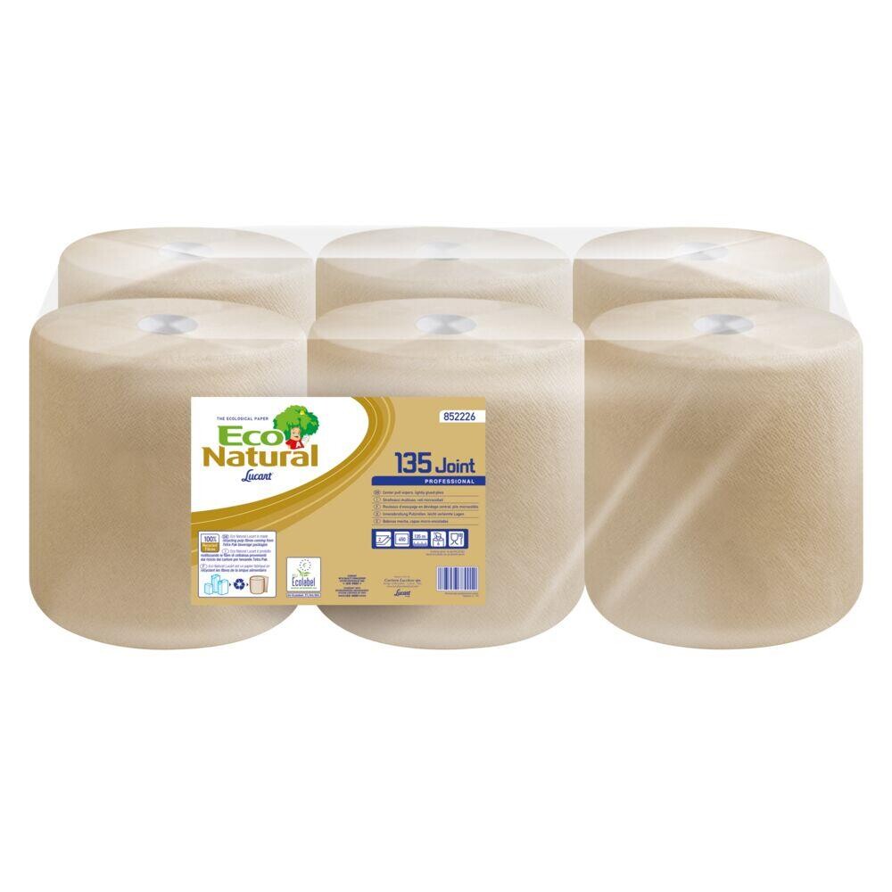 Lucart - Håndklæderulle - T3 Natural - Genanvendt Papir - Ubleget - 2-lags - Midi - 140m - Ø20cm - 6 stk